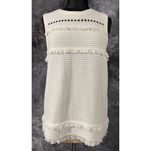 J.Crew NWT Ivory Cotton Sleeveless Fringe Sweater Large - Picture 1 of 5